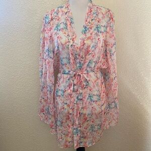 Naked Princess 100% Silk Bath Robe Sheer Chiffon Wrap Seychelles Tie Front: Sm